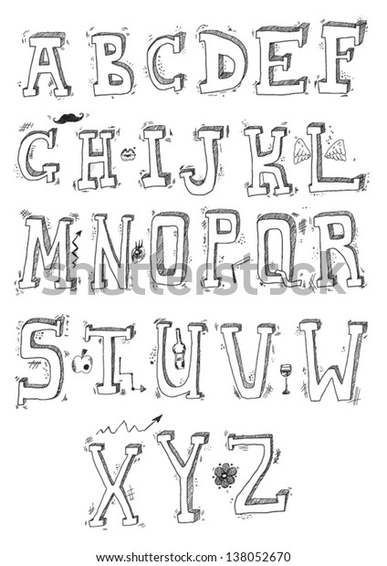 Hand Drawn Alphabet Stock Vector Royalty Free 138052670 Shutterstock