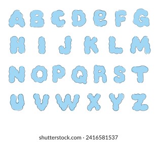 Alfabeto dibujado a mano A, B, C, D, E, F, G, H, I, J, K, L, M, N, O, P, Q, R, S, T, U, V, W, X, Y, Z. Ilustración del vector de fuentes de color. 