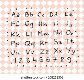 Hand Drawn Alphabet ABC with shadows on pink-gridded-napkin