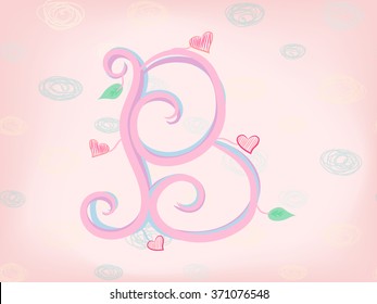 hand drawn alphabet "B" on pink background