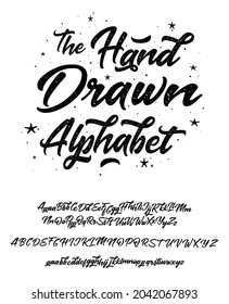 The Hand Drawn Alphabet. Calligraphy decorative ABC alphabet isolated on white background. Hand lettering and custom typography for your designs: logo, poster, card, etc. Vector typeface.