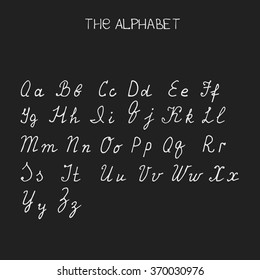 Hand drawn alphabet, capitals on the black background. Vector il