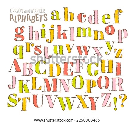 hand drawn alphabet, crayon and marker