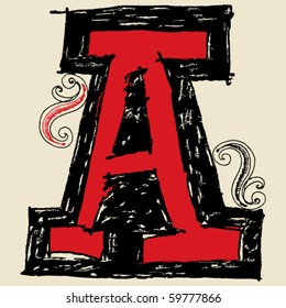 hand drawn alphabet, doodle A