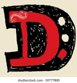 hand drawn alphabet, doodle D