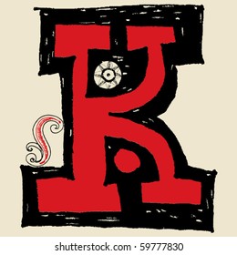hand drawn alphabet, doodle K
