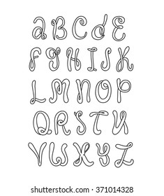Hand drawn alphabet. Doodle letters set. Black font on white background. Original font.