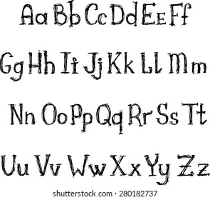 Hand drawn alphabet. Doodle. Vector