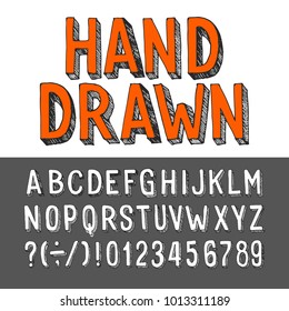 Hand drawn alphabet font. Grunge letters and numbers. Stock vector typeset for your headers or any typography design.