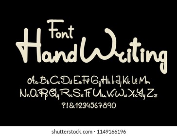 Hand drawn alphabet font. Handwritten letters and numbers in imitation of handwriting on dark background. Stock vector typeface for your headers or any typography design.