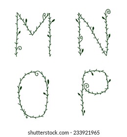 Hand Drawn Alphabet Font Plant M N O P