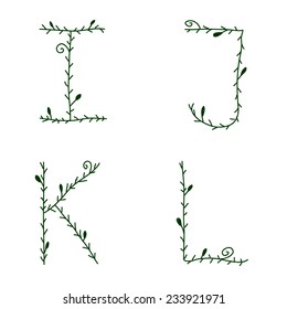 Hand Drawn Alphabet Font Plant I J K L