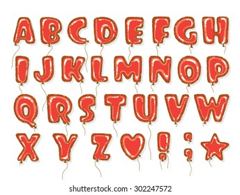 Hand drawn alphabet in the form of balloons. Easy editable vector file. Perfect letters design for festive posters and postcards or interior decoration baby room.
