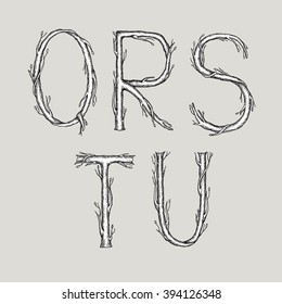 Hand drawn alphabet in the form of tree branches. Vector isolated format.