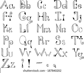 Hand drawn alphabet in Gothic style isolated on white