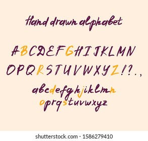 Hand drawn alphabet. Grunge style font. Marker painted letters