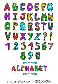 Hand drawn alphabet. Handwritten font. Vector illustration.