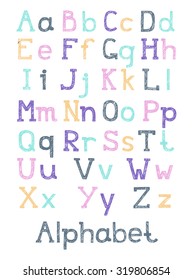 Hand drawn alphabet. Handwritten font. Vector illustration.
