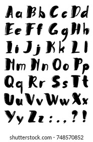 Hand drawn alphabet. Handwritten font. Vector illustration.
