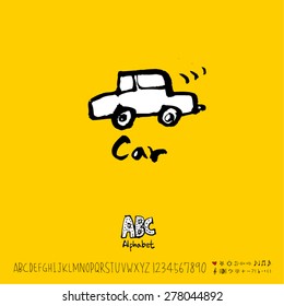 Hand drawn alphabet illustration & calligraphy - vector