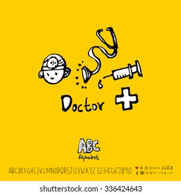 Hand drawn alphabet illustration & calligraphy - vector