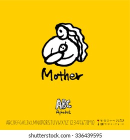 Hand drawn alphabet illustration & calligraphy - vector