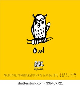 Hand drawn alphabet illustration & calligraphy - vector