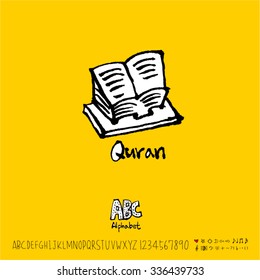 Hand drawn alphabet illustration & calligraphy - vector