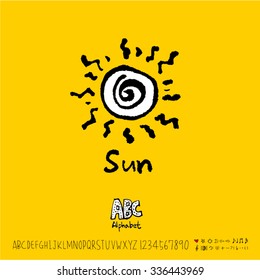 Hand drawn alphabet illustration & calligraphy - vector