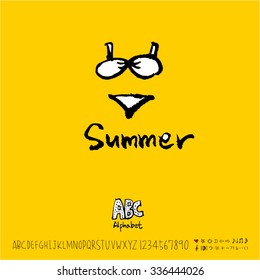Hand drawn alphabet illustration & calligraphy - vector