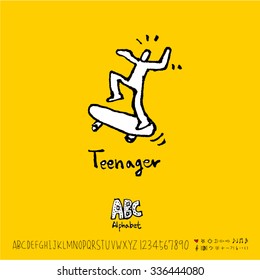 Hand drawn alphabet illustration & calligraphy - vector