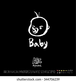 Hand drawn alphabet illustration & calligraphy / blackboard style - vector