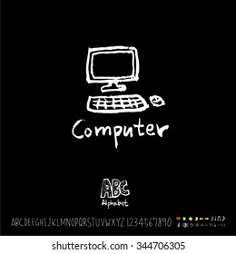 Hand drawn alphabet illustration & calligraphy / blackboard style - vector