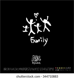 Hand drawn alphabet illustration & calligraphy / blackboard style - vector