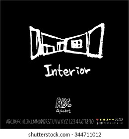Hand drawn alphabet illustration & calligraphy / blackboard style - vector