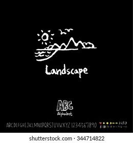 Hand drawn alphabet illustration & calligraphy / blackboard style - vector