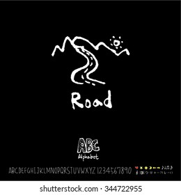 Hand drawn alphabet illustration & calligraphy / blackboard style - vector