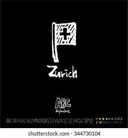 Hand drawn alphabet illustration & calligraphy / blackboard style - vector