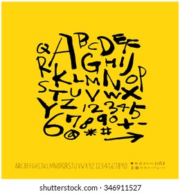 Hand drawn alphabet illustration & calligraphy - vector