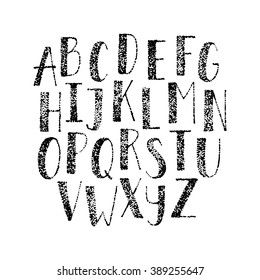 Hand drawn alphabet. Ink hand lettering.Vector illustration.