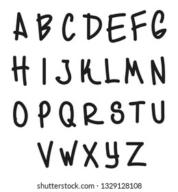 Hand drawn alphabet. Latin letters drawn by brush. Handwritten font. Modern brush lettering. Template for lettering design. Vector illustration