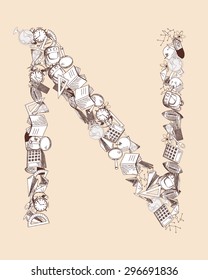 Hand drawn alphabet letter with education theme. EPS 10 vector illustration. 