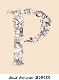 Hand drawn alphabet letter with education theme. EPS 10 vector illustration. 