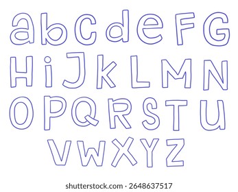 Hand Drawn Alphabet Letter Outline. A full set of 26 uppercase and lowercase hand drawn letters in a fun playful outline font with bold cartoon style strokes. Perfect for posters children designs logo