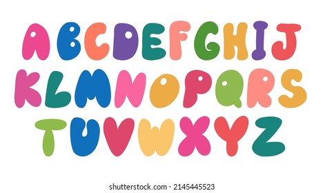 Hand drawn alphabet letters. Cartoon word color style font design, colorful childish alphabet, letters vector illustration on white.