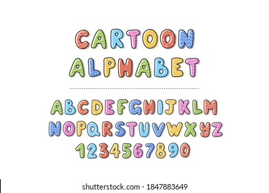 hand drawn alphabet, letters and numbers, vector illustration