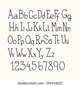 Hand drawn alphabet letters with numbers. Vector set
