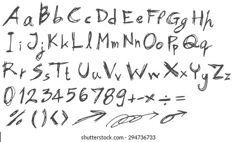 Hand drawn alphabet letters, in two faces (upper and lowercase). Vector