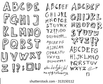 Hand drawn alphabet letters, in two faces (upper and lowercase). Vector