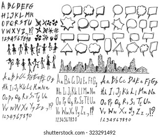 Hand drawn alphabet letters, in two faces